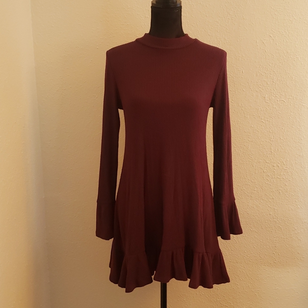 Express Burgundy Long Sleeve Dress Petite